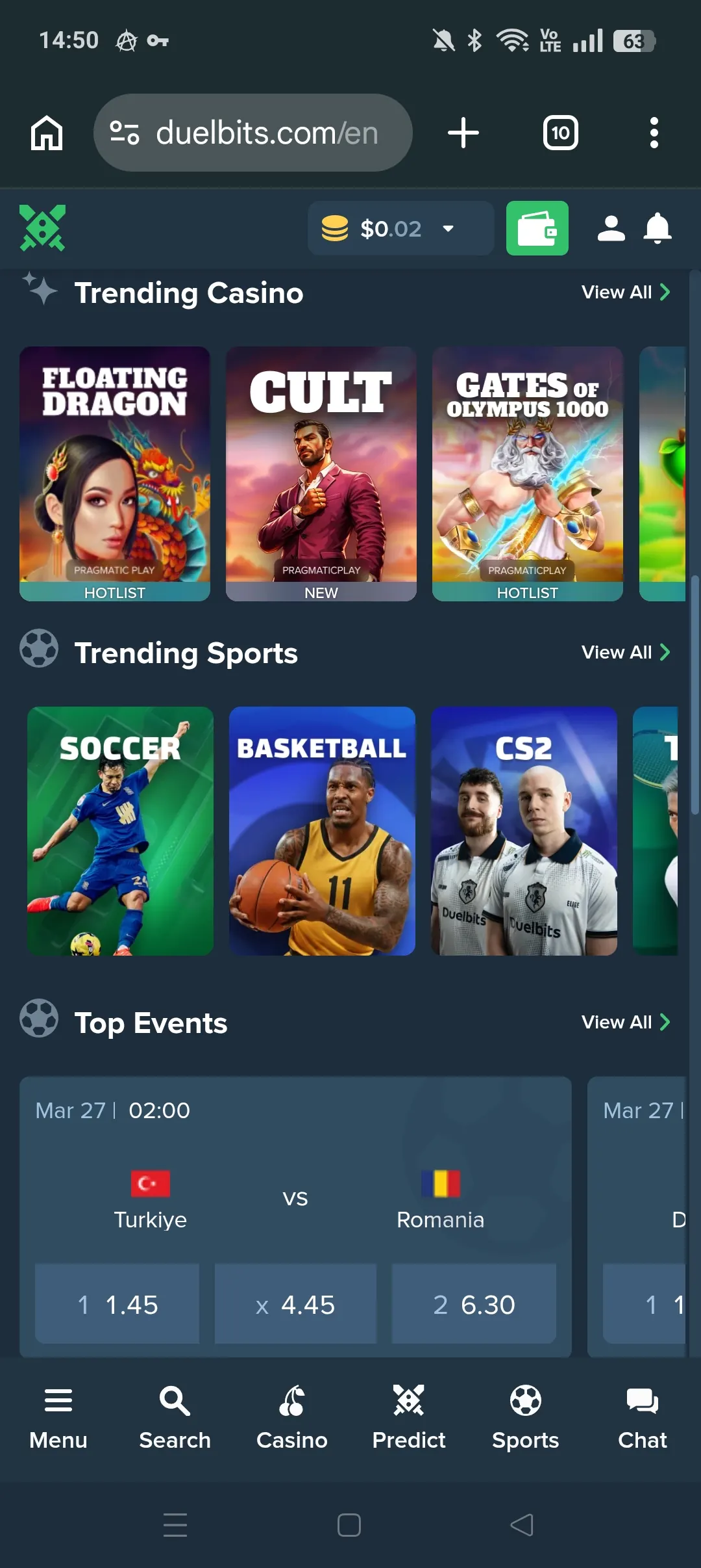 Duelbits mobile interface
