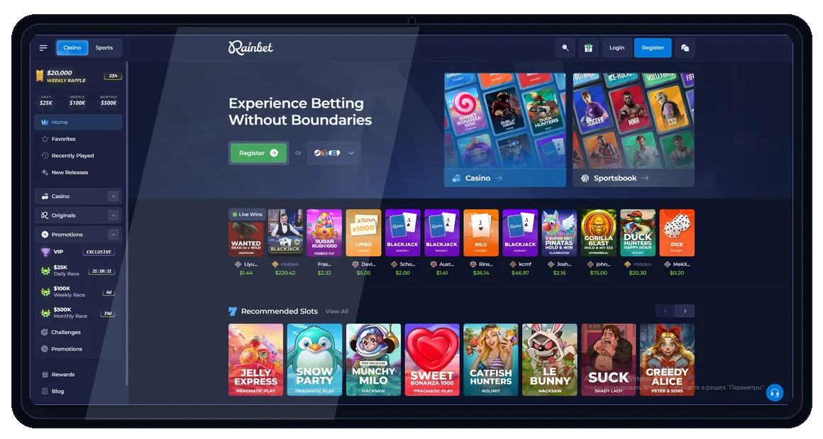Rainbet desktop interface
