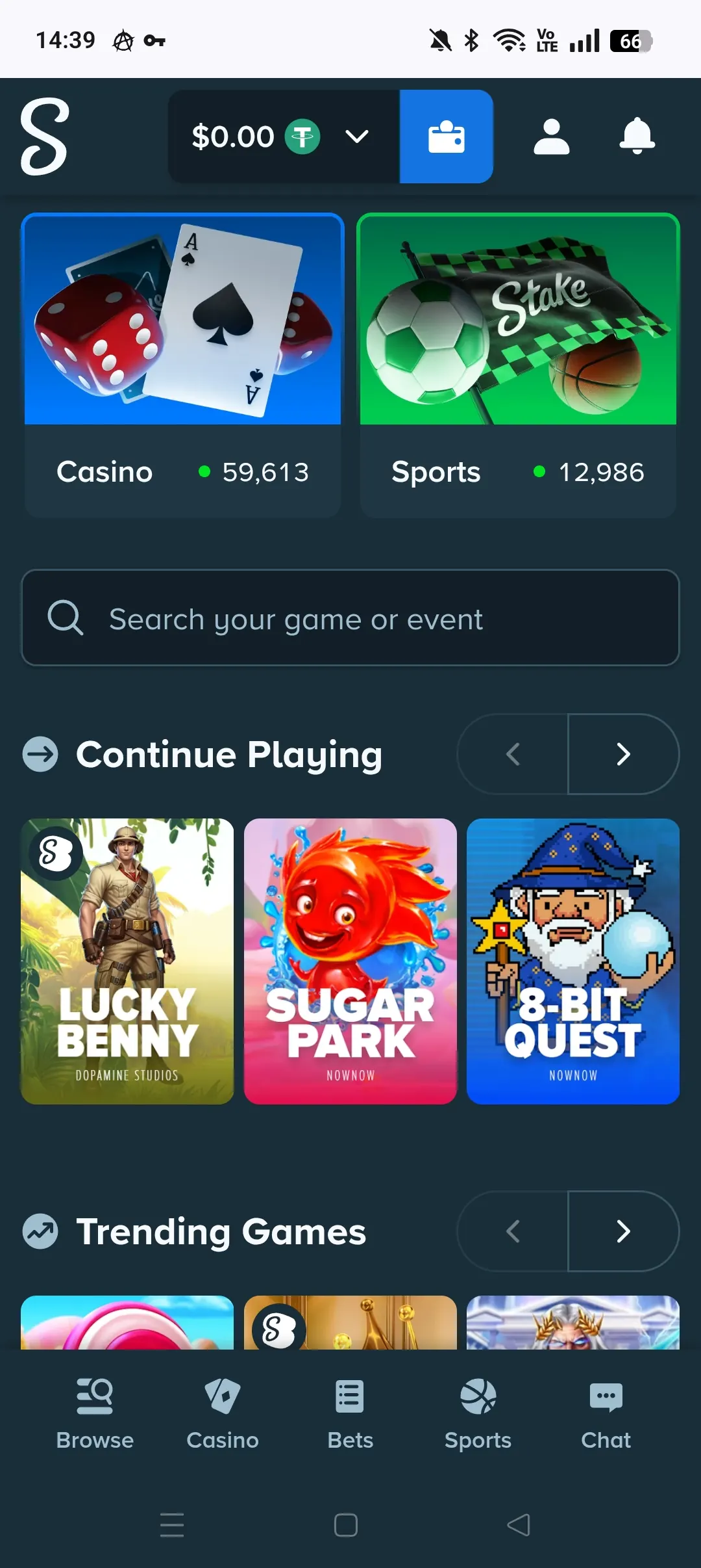 Stake mobile interface