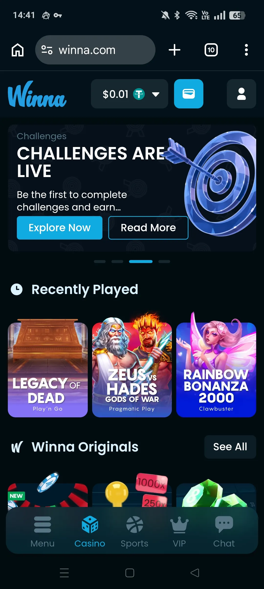 Winna mobile interface